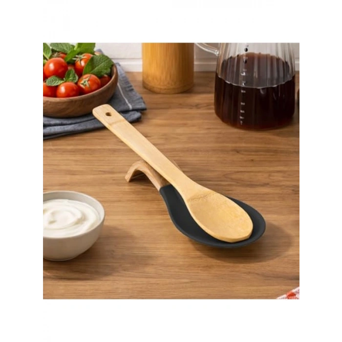Bambu Saplı Silikon Kaşıklık Altlığı, Kirli Kepçe ve Kaşık Nihalesi