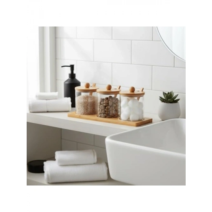 Bambu Standlı 3lü Cam Baharatlık Seti