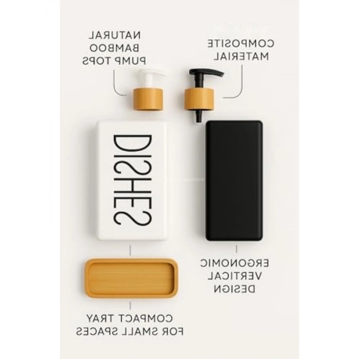 Bambu Tepsili Bulaşık Deterjanlık ve Sabunluk Seti