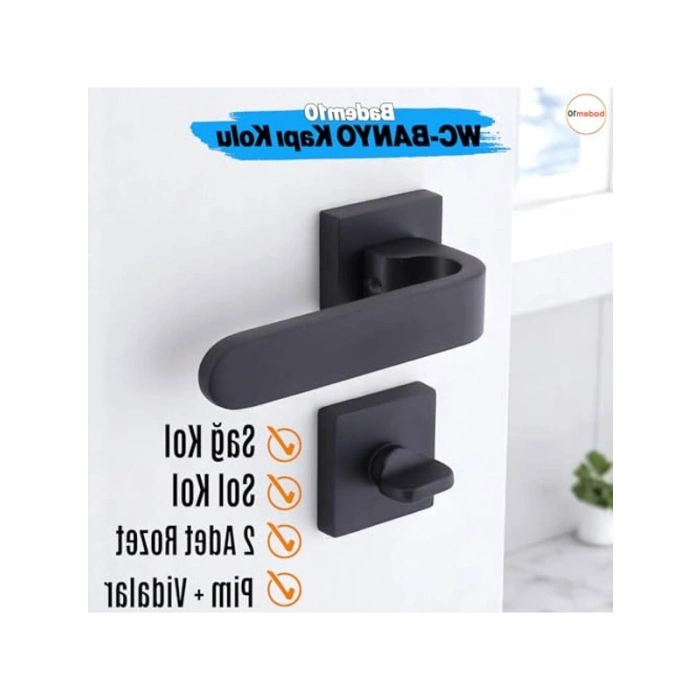 Banyo Kapı Kolu, Kare Rozetli, Kilitlenebilir 1 Takım