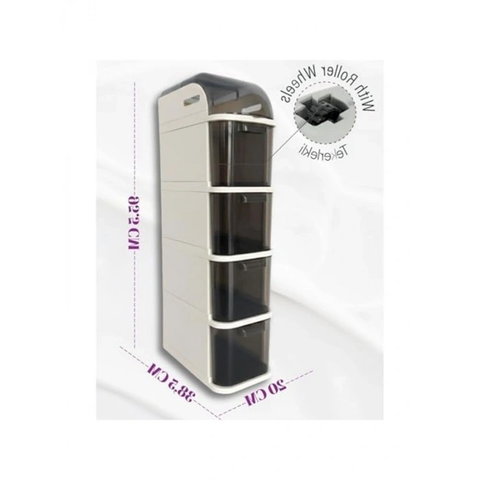 Banyo ve Mutfak için 4 Çekmeceli Tekerlekli Organizer Dolap, 95x20x38.5 cm