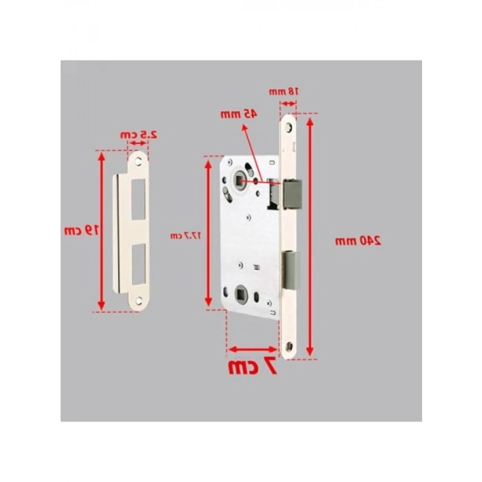 Banyo WC Sessiz Kapı Gömme Kilidi, Dayanıklı Metal Mekanizma