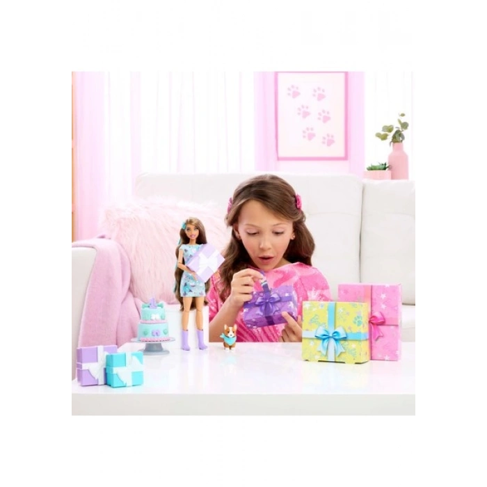 Barbie Party Unboxed Köpeğimin Doğum Günü Serisi Kırmızı Elbiseli JFG72