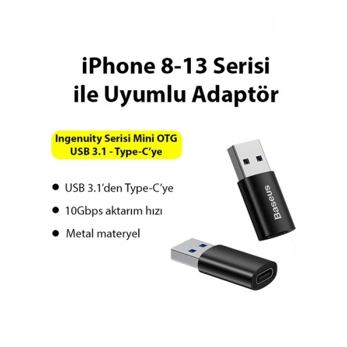 Baseus USB 3.1 To Type-C Dönüştürücü Adaptör Mini Otg Baseus Ingenuity Series ZJJQ000101