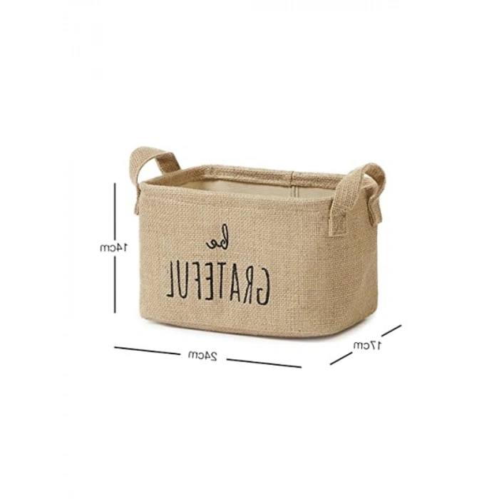 Baskılı Jüt Dikdörtgen Sepet, 24x17x14 cm