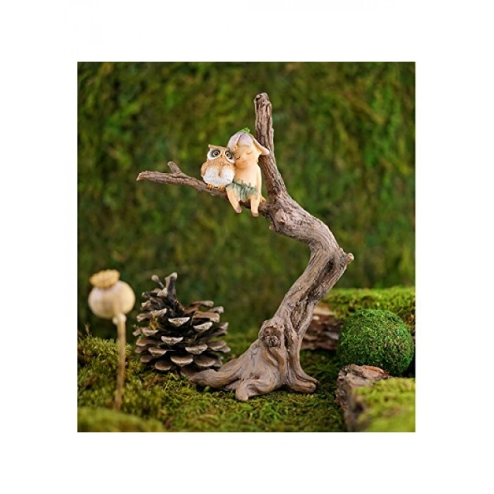 Baykuş Heykelcikli Minyatür Peri Bahçesi Figürü