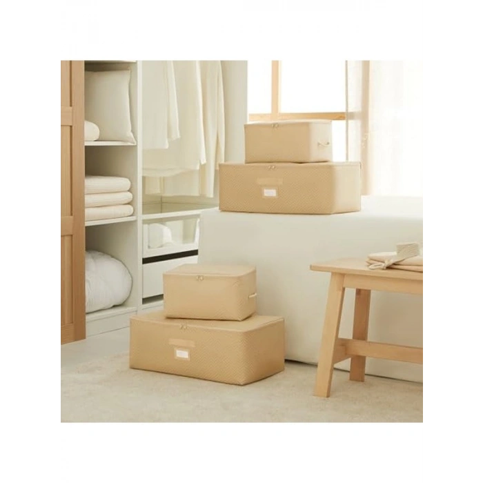 Bej Balıksırtı Hurç Seti, 4lü ve Farklı Boyutlarda Kullanışlı