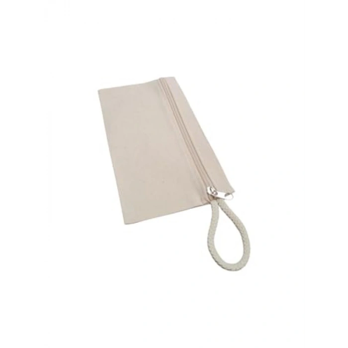 Bej Kanvas Kalem Çantası, 23x12 cm, Fermuarlı