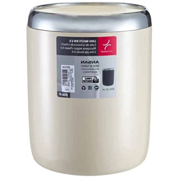 Bej Renk Krom Detaylı Çöp Kovası, Sallanır Kapaklı