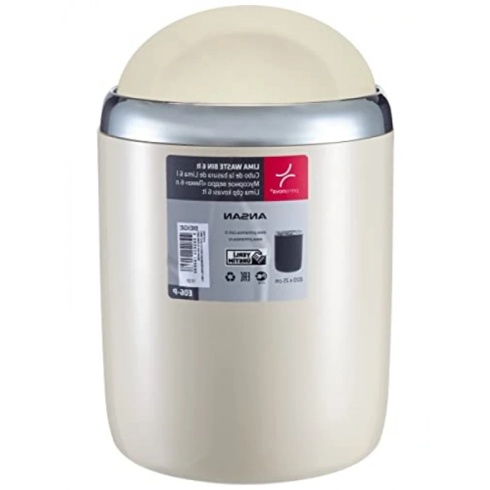 Bej Renk Krom Detaylı Çöp Kovası, Sallanır Kapaklı