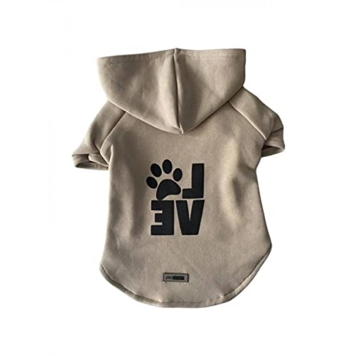 Bej Renkli Kapüşonlu Sweatshirt, Köpek ve Kedi Kıyafeti, S Beden