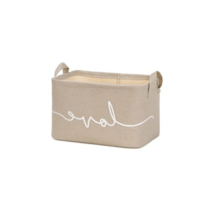 Bej Renkli Love Baskılı Dikdörtgen Sepet