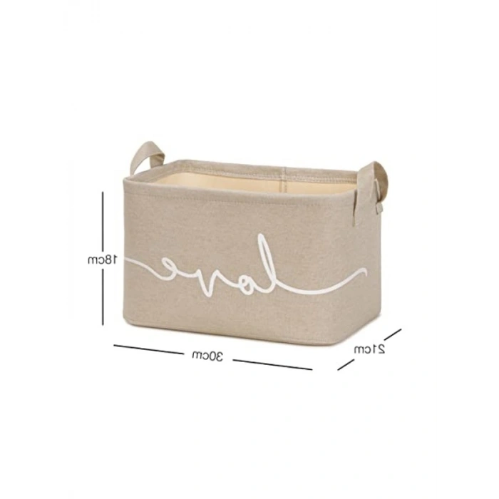 Bej Renkli Love Baskılı Dikdörtgen Sepet