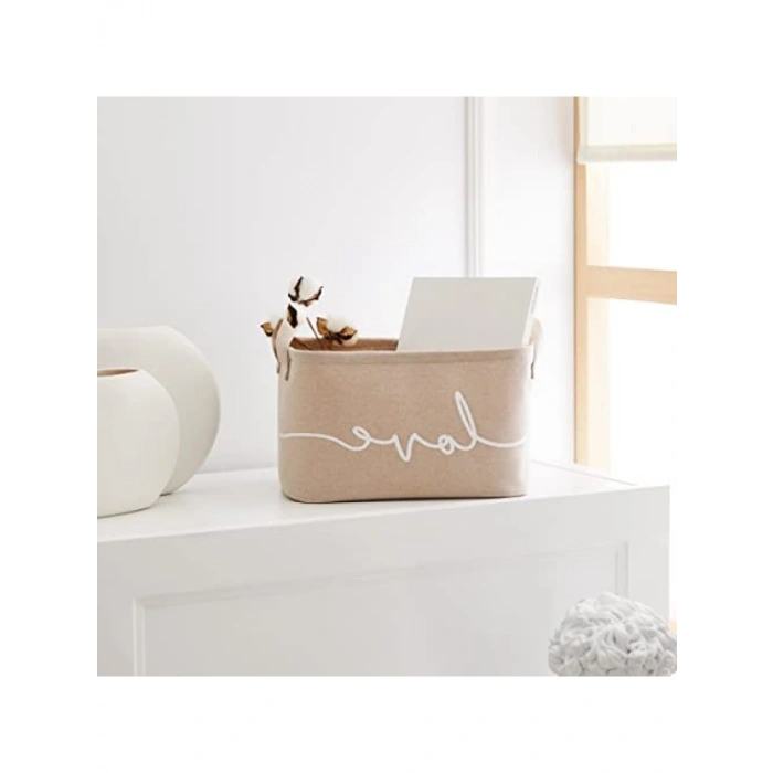 Bej Renkli Love Baskılı Dikdörtgen Sepet