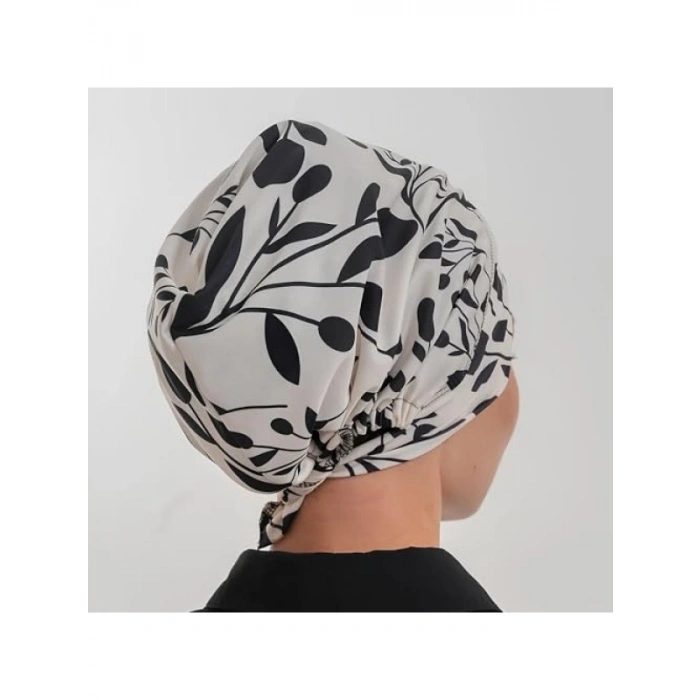 Bej Zeytin Dalı Desenli Tesettür Bone - Esnek ve Rahat