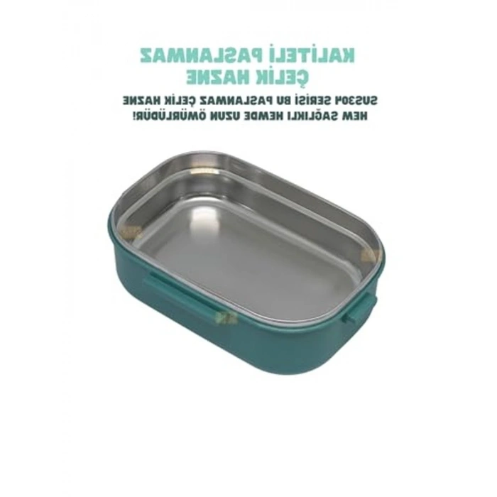 Bento 1650ml Lunchbox 2 Katlı 3 Bölmeli Paslanmaz Çelik Sefer Tası Yemek Kutusu (Yeşil)