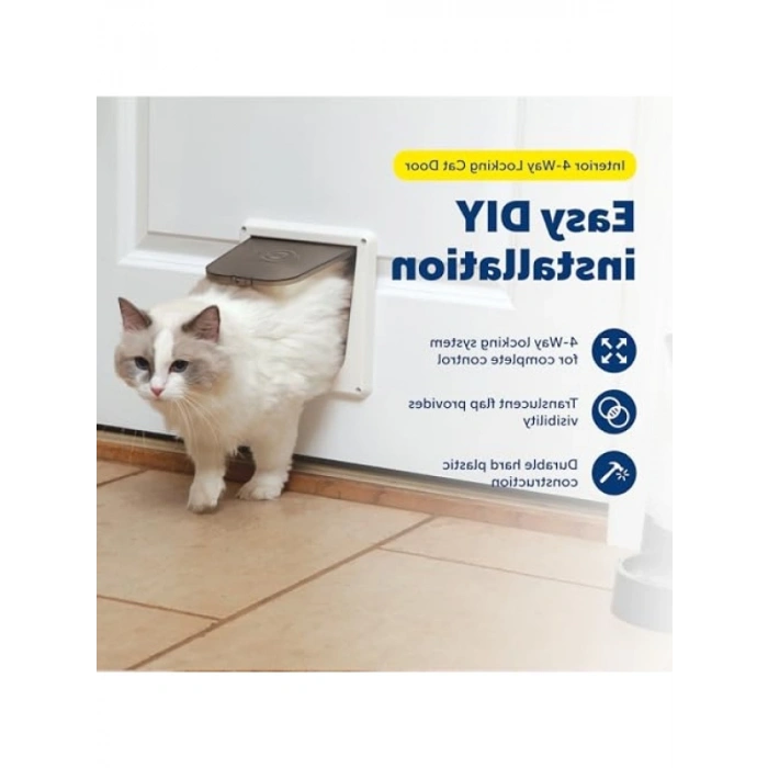 Beyaz 4 Yönlü Kilitleme Kedi Kapısı