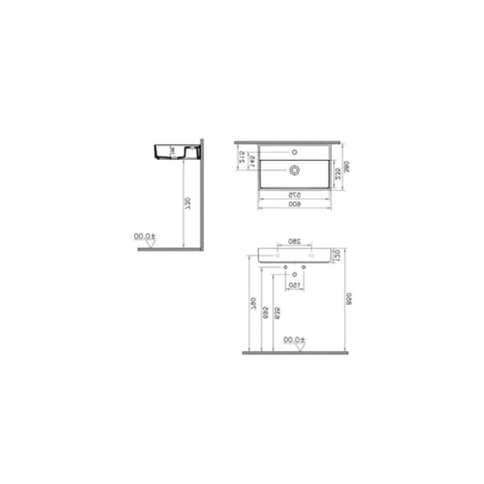 Beyaz 60x38 cm Dar Lavabo