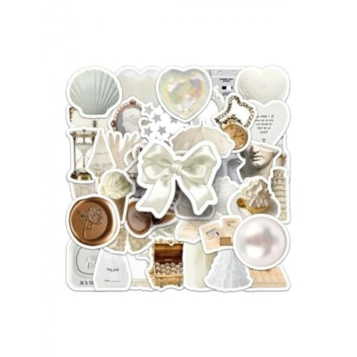 Beyaz Aesthetic Temalı 50li Sticker Etiket Seti