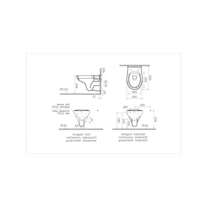 Beyaz Asma Klozet - 52 cm Universal Taharet Borulu
