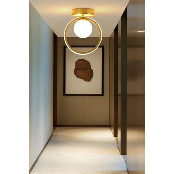 Beyaz Camlı Modern Tasarım Avize, Eskitme Renkli, Tekli Led Işık