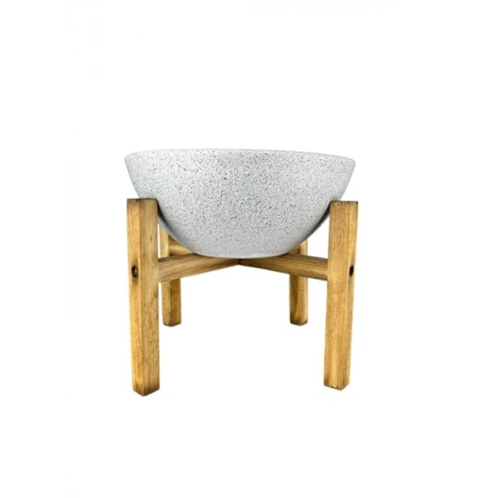 Beyaz Granit 4 Ayaklı Toprak Saksı 20 cm Çap