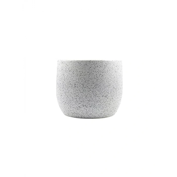 Beyaz Granit Boyalı Toprak Saksı (19 cm Çap)