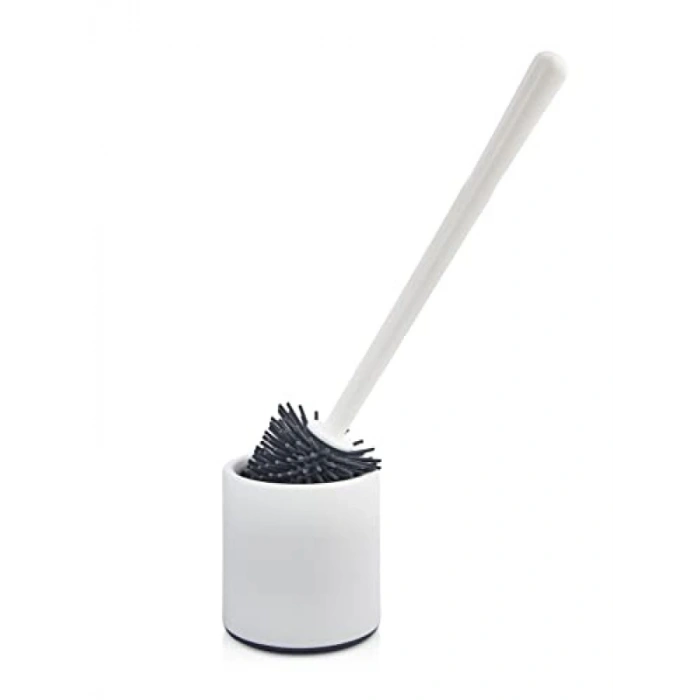 Beyaz-Gri Silikon Tuvalet Fırçası, Oval Tasarım