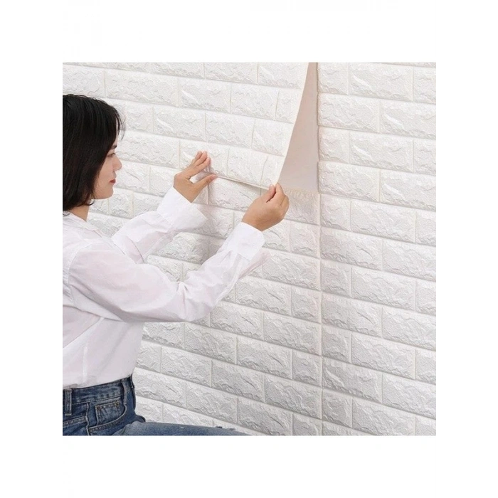 Beyaz Kendinden Yapışkanlı 3D Esnek Duvar Kağıdı Paneli - 70x23 cm