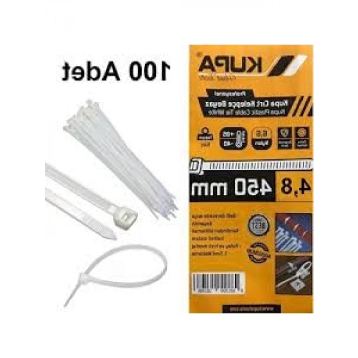 Beyaz Plastik Cırt Kelepçe - 100 Adet (4.8 x 450 mm)