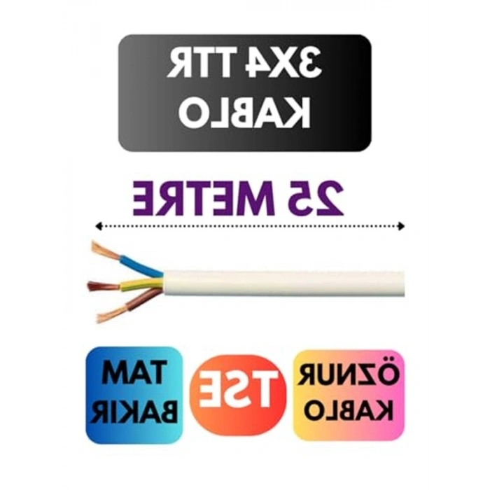 Beyaz Renkli 25 Metre Uzunlukta 3x4 TTR Kablo, Güçlü Performans
