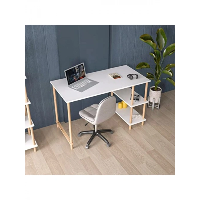 Beyaz Renkli 4 Raflı Ofis Çalışma Masası