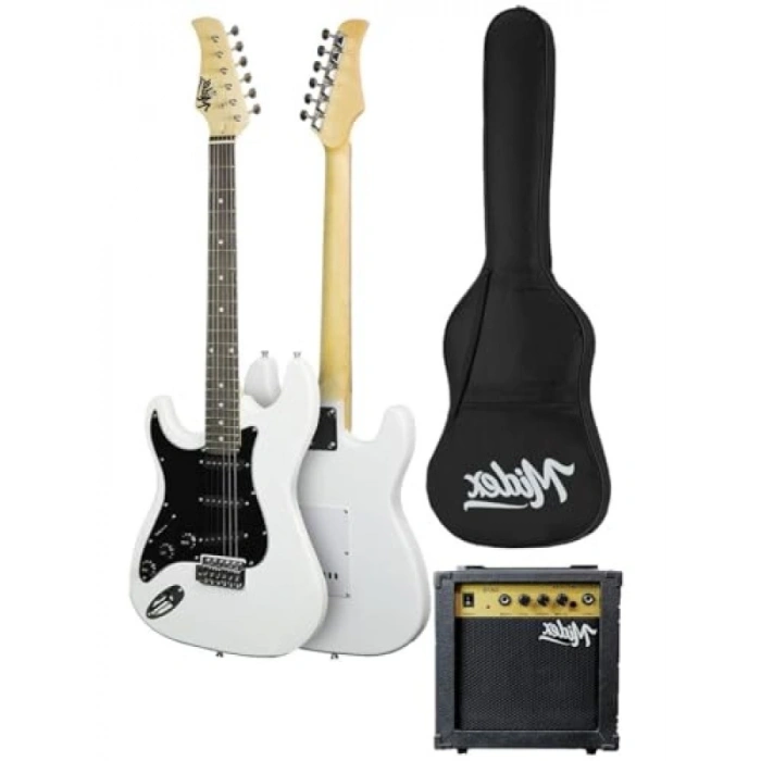 Beyaz Renkli Amfili Full Elektro Gitar Seti - 39 İnç