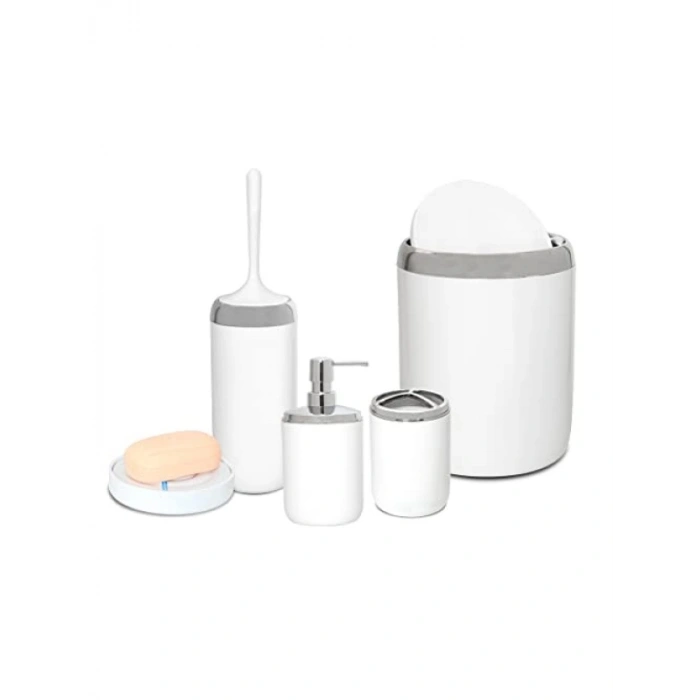 Beyaz Renkli Krom Dekorlu Banyo Seti