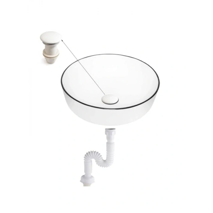 Beyaz Seramik Başlıklı Pop-up Lavabo Sifonu - KSF103-W