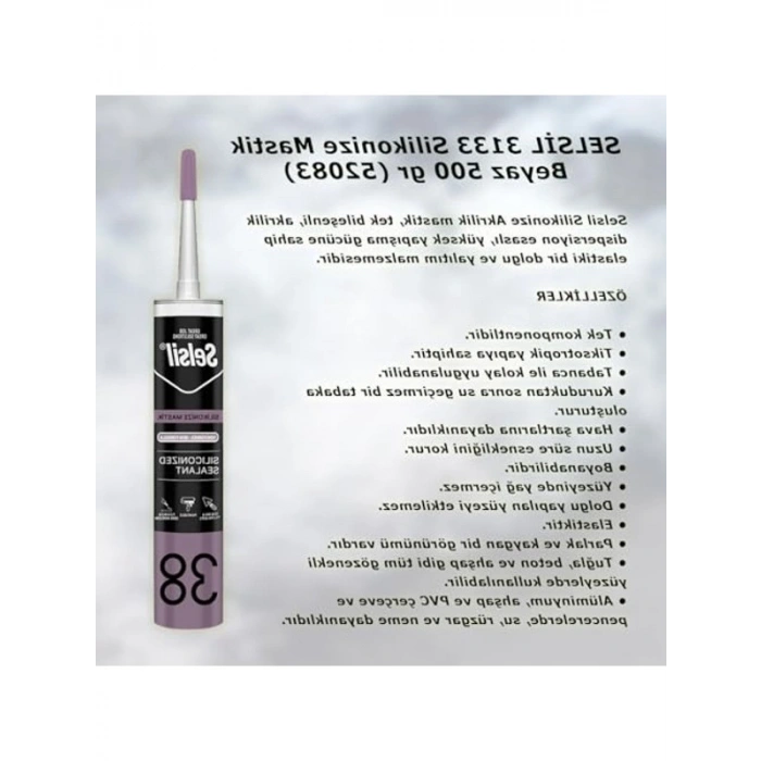 Beyaz Silikonize Mastik, 500 gr Hacmindeki Güçlü Yapıştırıcı Ürün
