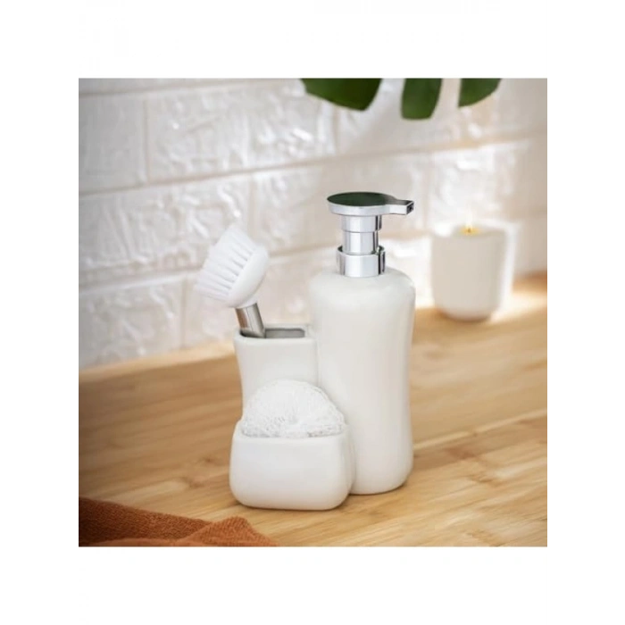 Beyaz Silindirik Fırçalı Sıvı Sabunluk