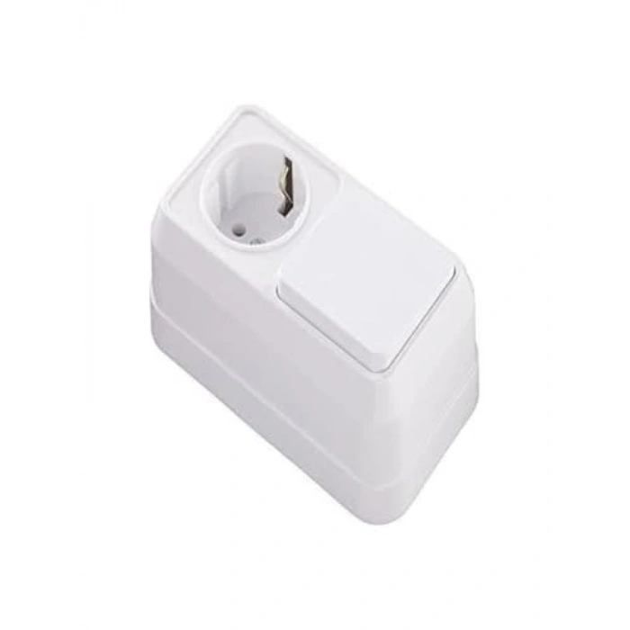 Beyaz Sıva Üstü İkili Topraklı Priz