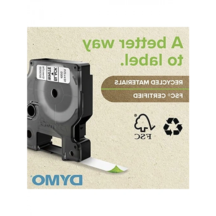 Beyaz/Siyah Isıyla Küçülen Etiket Şeridi - 9mm x 1.5m