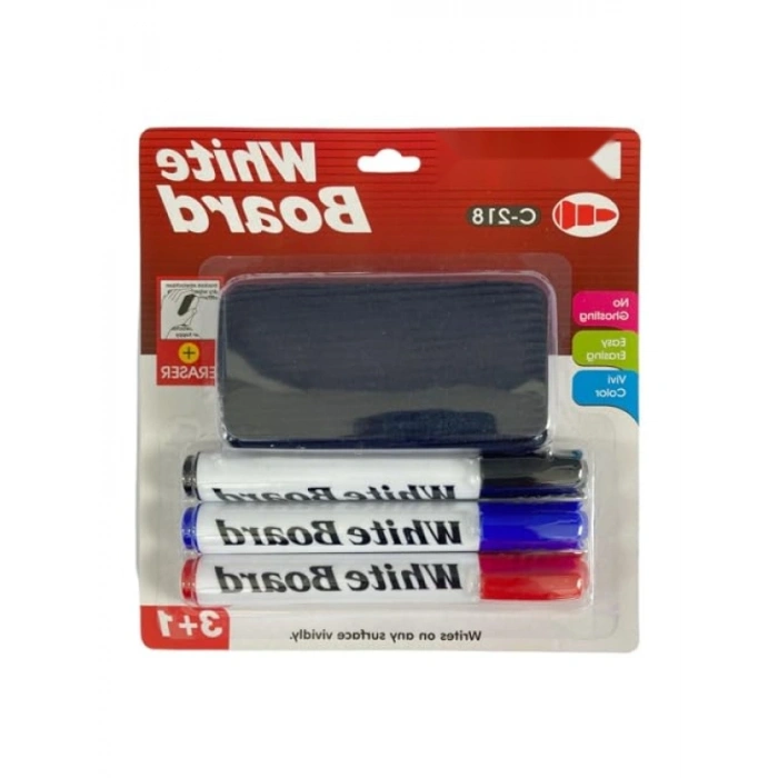 Beyaz Tahta Kalemi ve Silgi Seti - 3 Renk