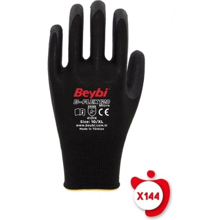 Beybi B-FLEX120 Siyah Micro Köpük Nitril Eldiven 10 Beden 144 Çift