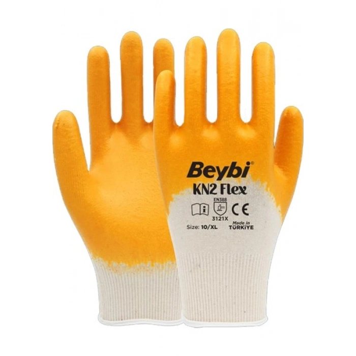 Beybi Kn2 Flex Sarı Pamuk Nitril Iş Eldiveni 10 Beden 12 Çift