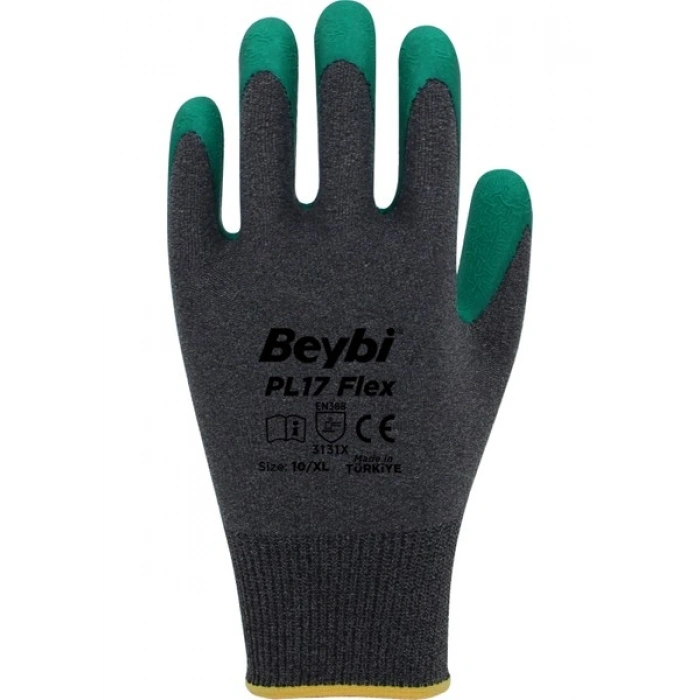 Beybi PL17 Flex Likralı Ipten Örme Lateks Eldiven Yeşil 12 Çift No:10