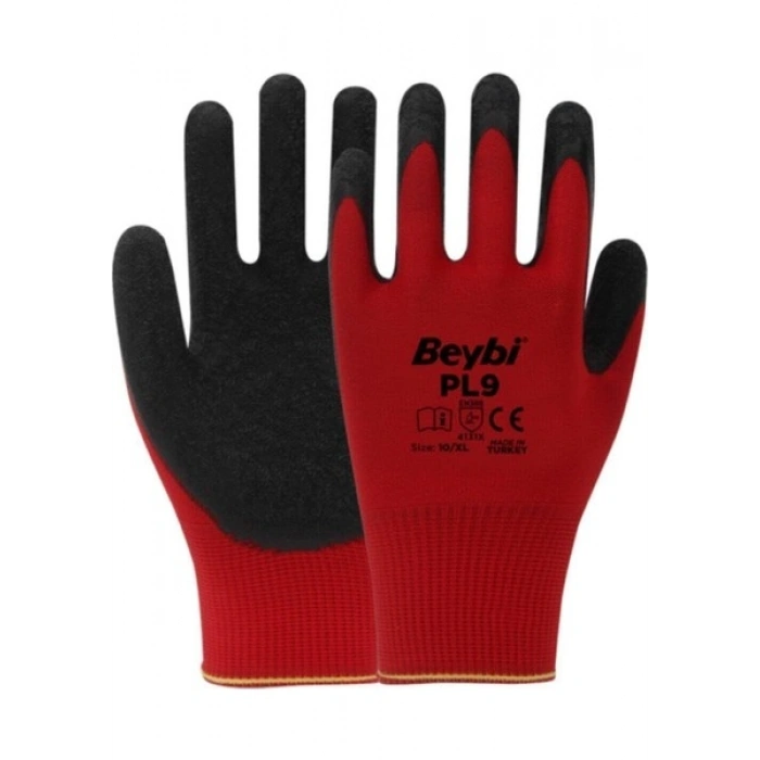 Beybi Pl9 Camcı Polyester Örme Lateks Işçi Eldiveni 12 Çift 10 Numara Pl9 12