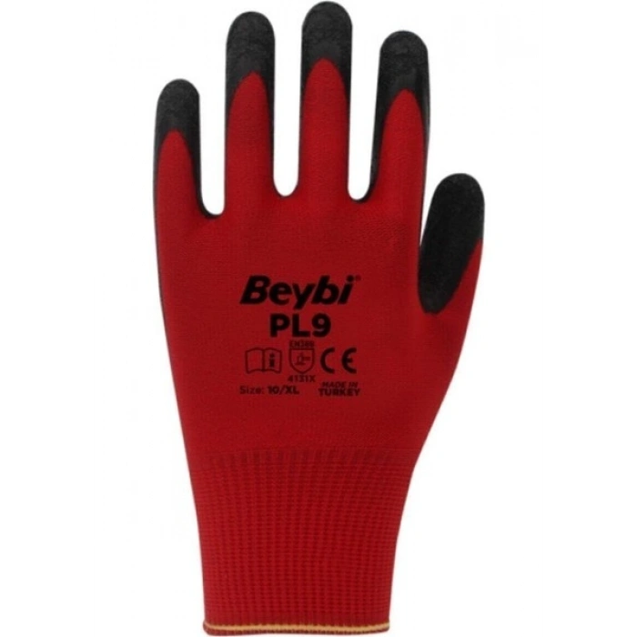 Beybi Pl9 Camcı Polyester Örme Lateks Işçi Eldiveni 12 Çift 10 Numara Pl9 12