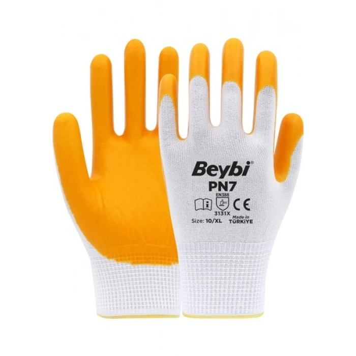 Beybi Pn7 Polyester Örme Nitril Usta Eldiven Sarı Koli (288 Çift)