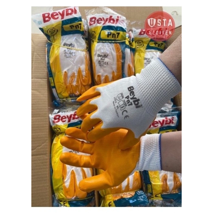 Beybi Pn7 Polyester Örme Nitril Usta Eldiven Sarı Koli (288 Çift)