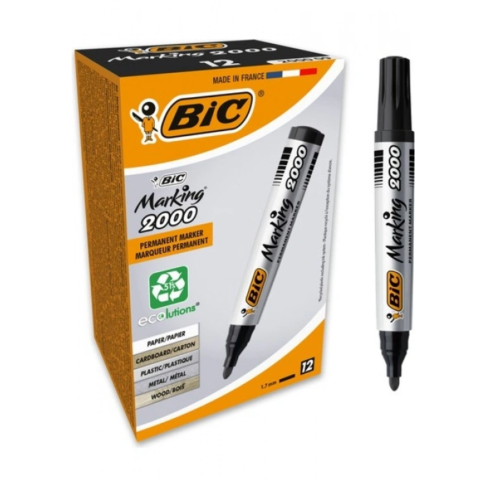 Bic Marker Siyah 2000 Yuvarlak Uçlu Permanent Markör 12li Kutu