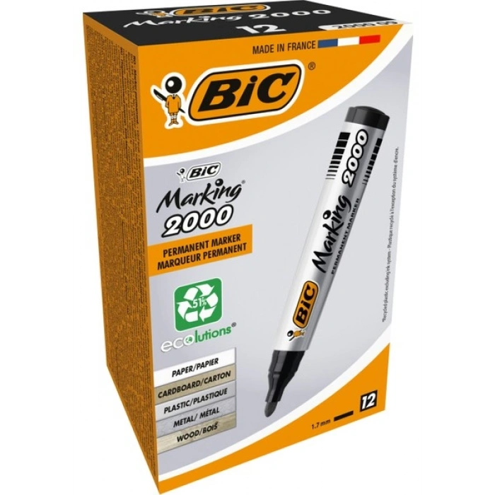 Bic Marker Siyah 2000 Yuvarlak Uçlu Permanent Markör 12li Kutu