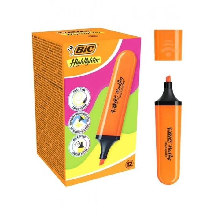 Bic Marking Flat Fosforlu Kalem Turuncu 12 Adet